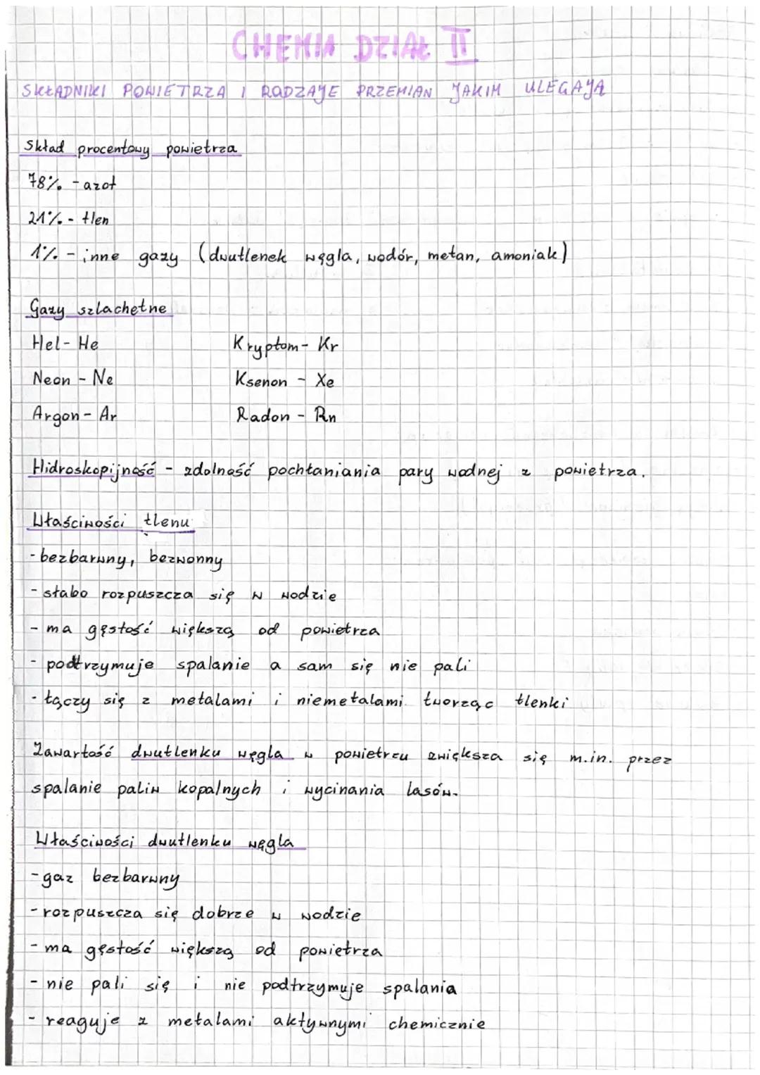CHEMIA DEIAL T
SKŁADNIKI POWIETRZA I RODZAYE PRZEMIAN JAKIM ULEGAYA
Skład procentowy powietrza
78% azot
-
21% tlen
1% - inne gazy (dwutlenek