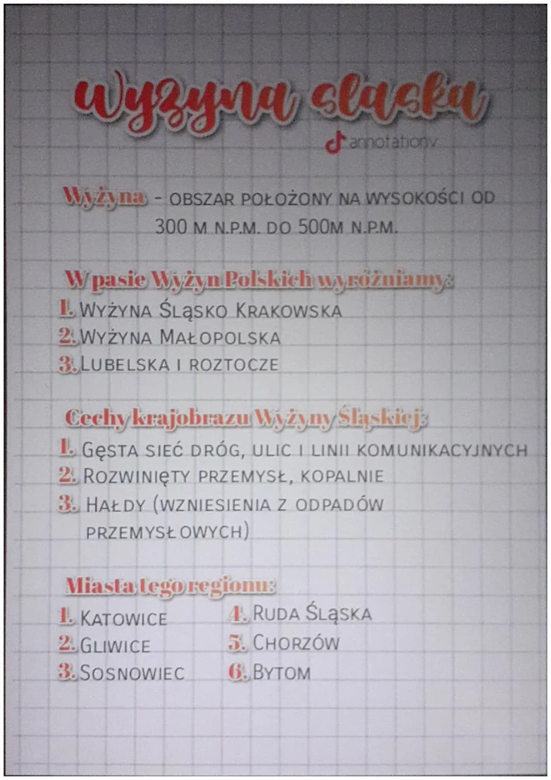wyzyna slacka
annotationy
Wyżyna - OBSZAR POŁOŻONY NA WYSOKOŚCI OD
300 M N.P.M. DO 500M N.P.M.
Wpasie Wyżyn Polskich wyróżniamy
1. WYŻYNA ŚL