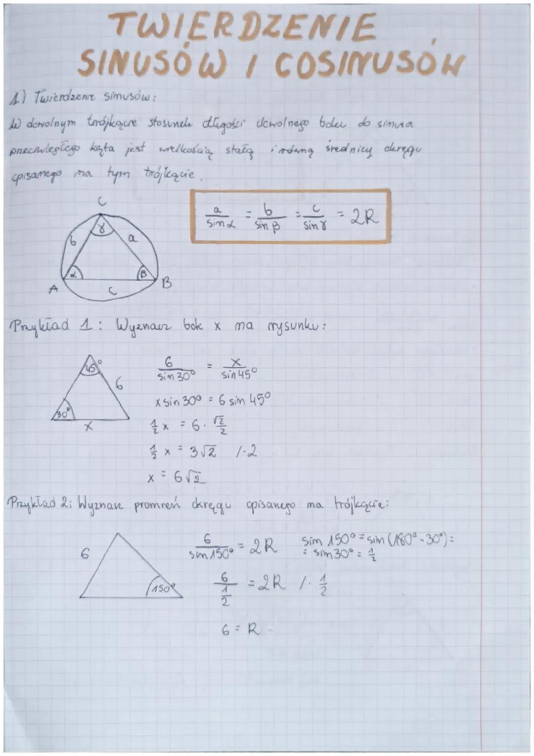 4) Twierdzent simusów:
w dowolnym trójkące stosunek dlugośer dowolnego boku do simina
precouległego kejta jest welkością stałą inding sredni