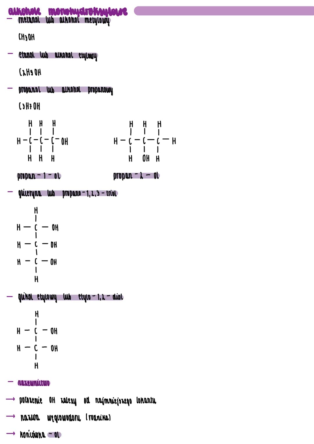 almossove
ALKANOLE -> nazwa alkanu + ol
podzial
liczba grup hydroksylowych
-monohydroksylowe
CH₂CH₂-OH
etanol
grupa alkilowa
-polinydroksylo