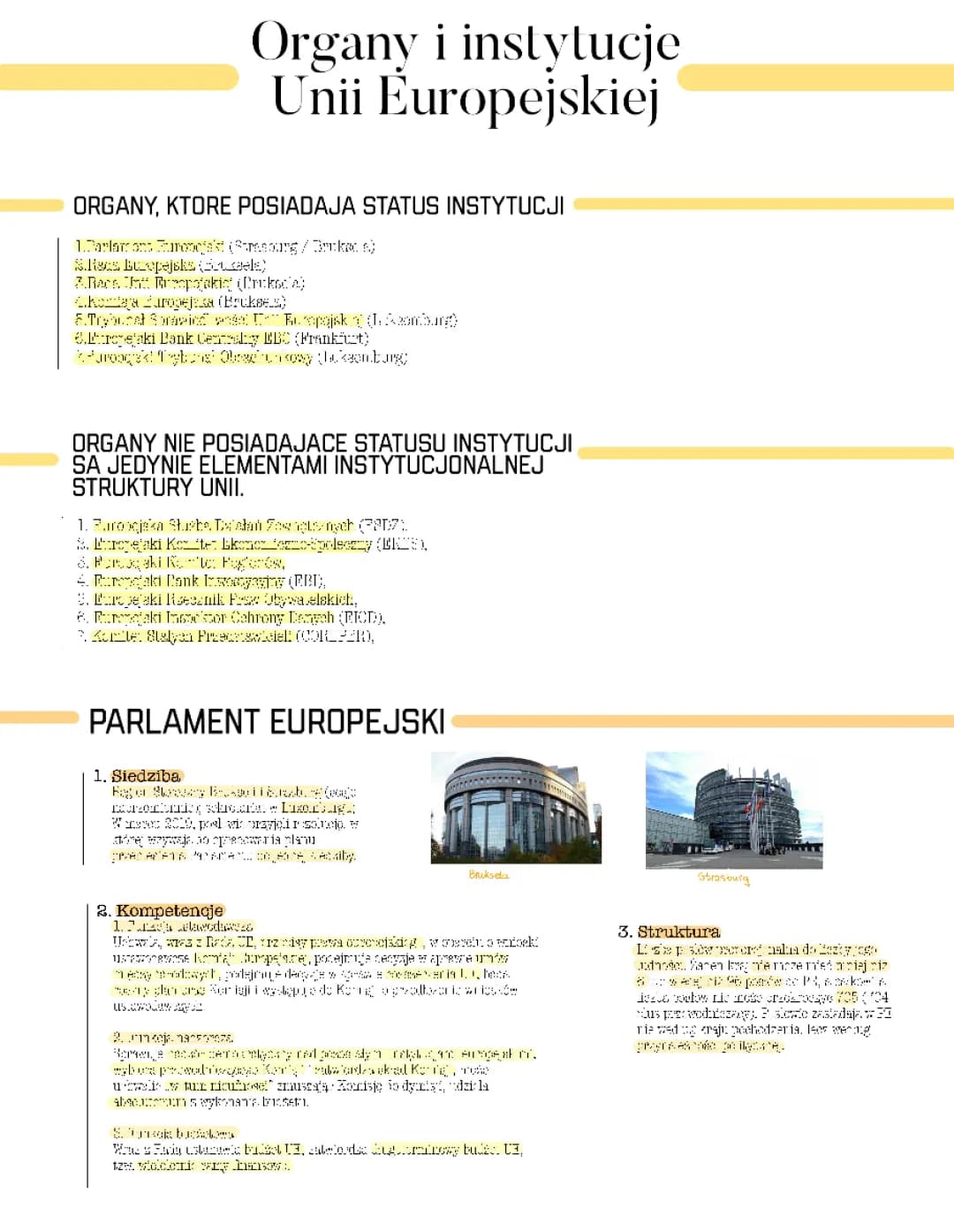 Parlament Europejski i inne organy Unii Europejskiej - prezentacja