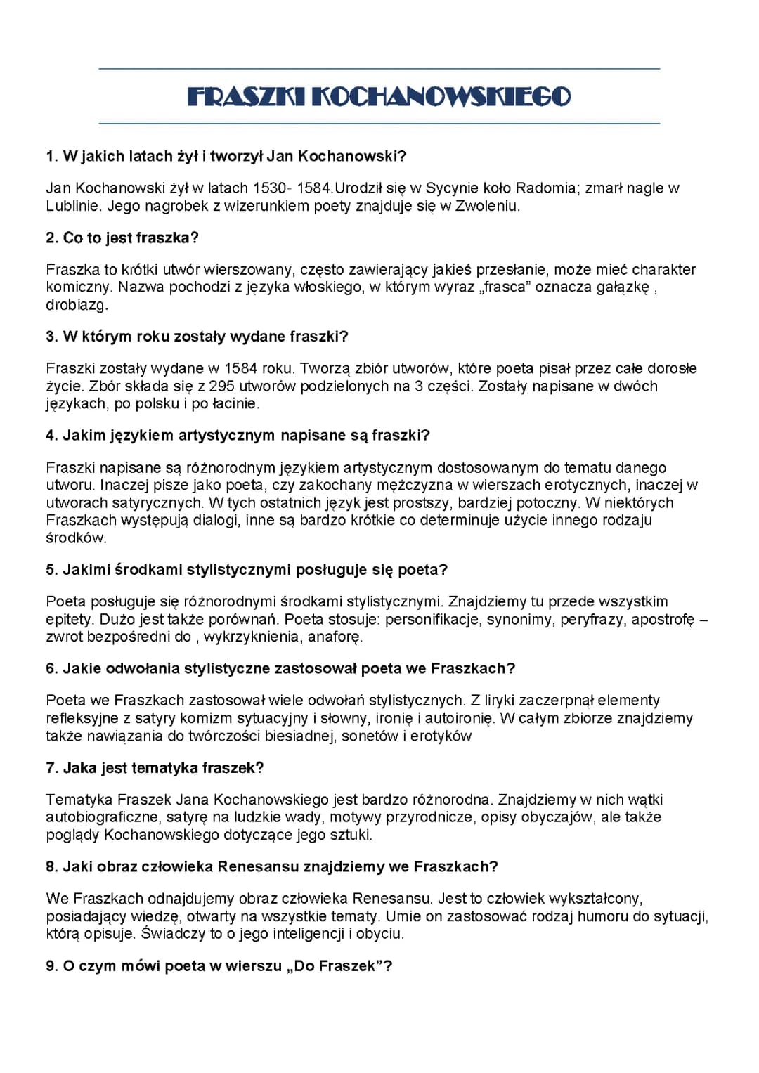 Fraszki Kochanowskiego 