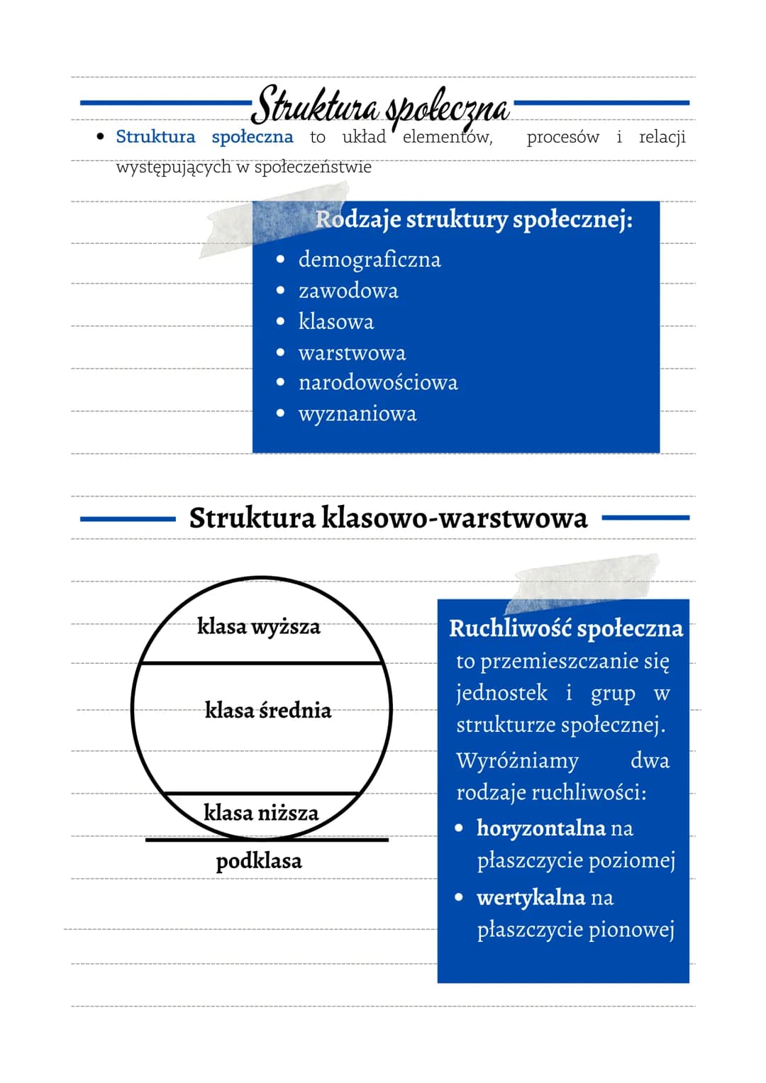 -Struktura spoleczna
• Struktura społeczna to układ elementów,
występujących w społeczeństwie
• zawodowa
● klasowa
Rodzaje struktury społecz