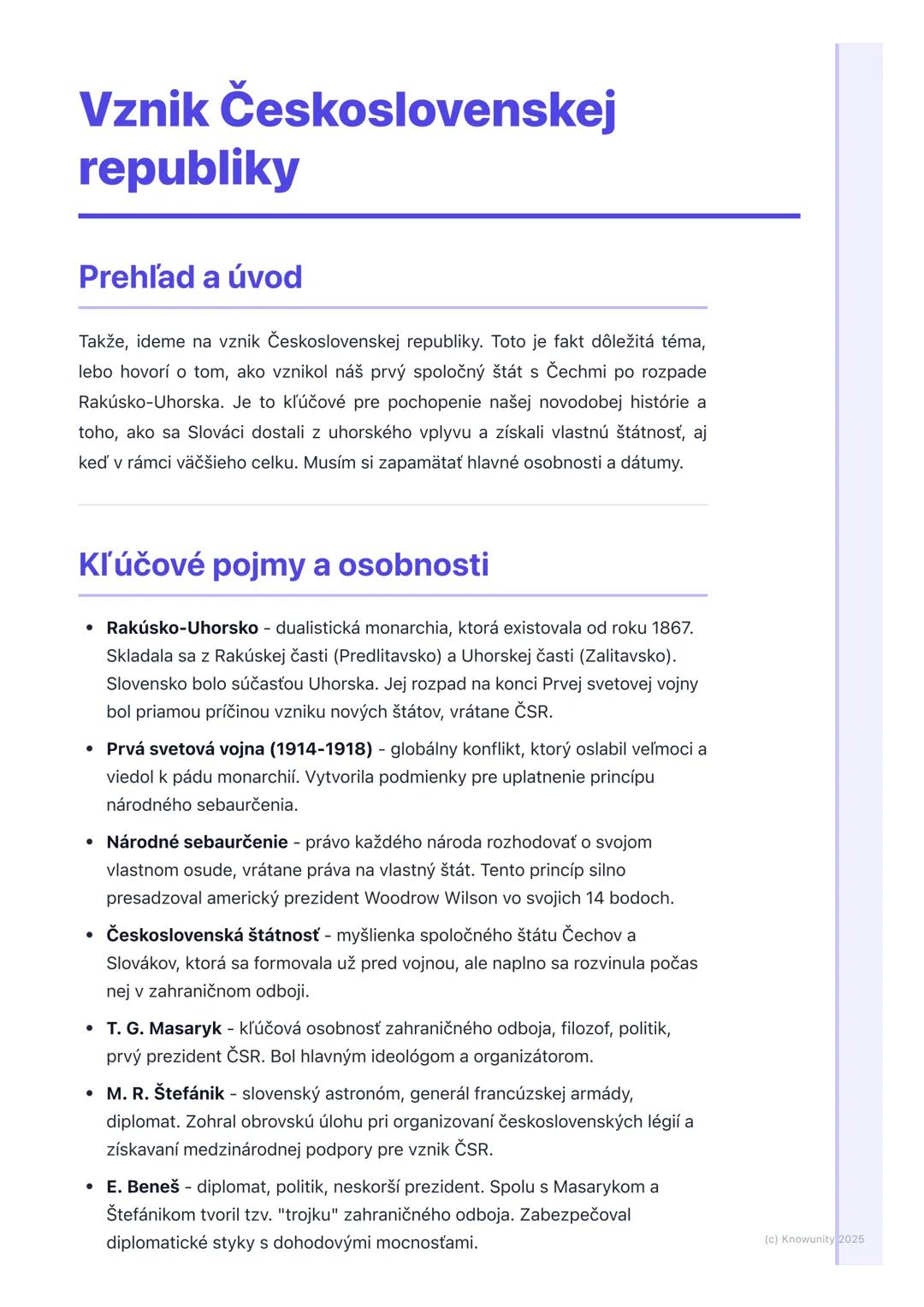 # Vznik Československej
republiky

Prehľad a úvod

Takže, ideme na vznik Československej republiky. Toto je fakt dôležitá téma,
lebo hovorí 
