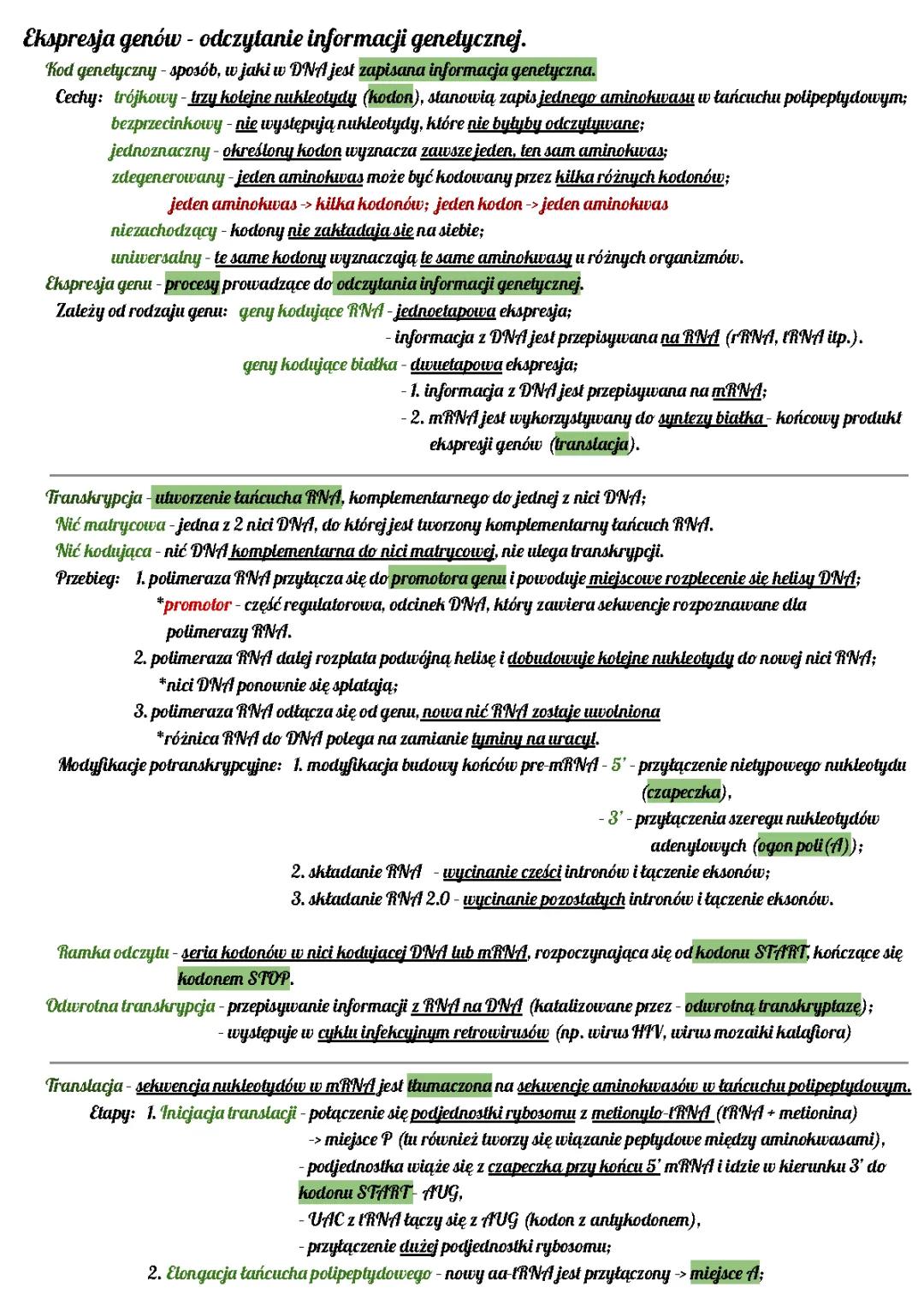 Czym jest i jak działa ekspresja genów? - Transkrypcja, translacja i ich regulacja