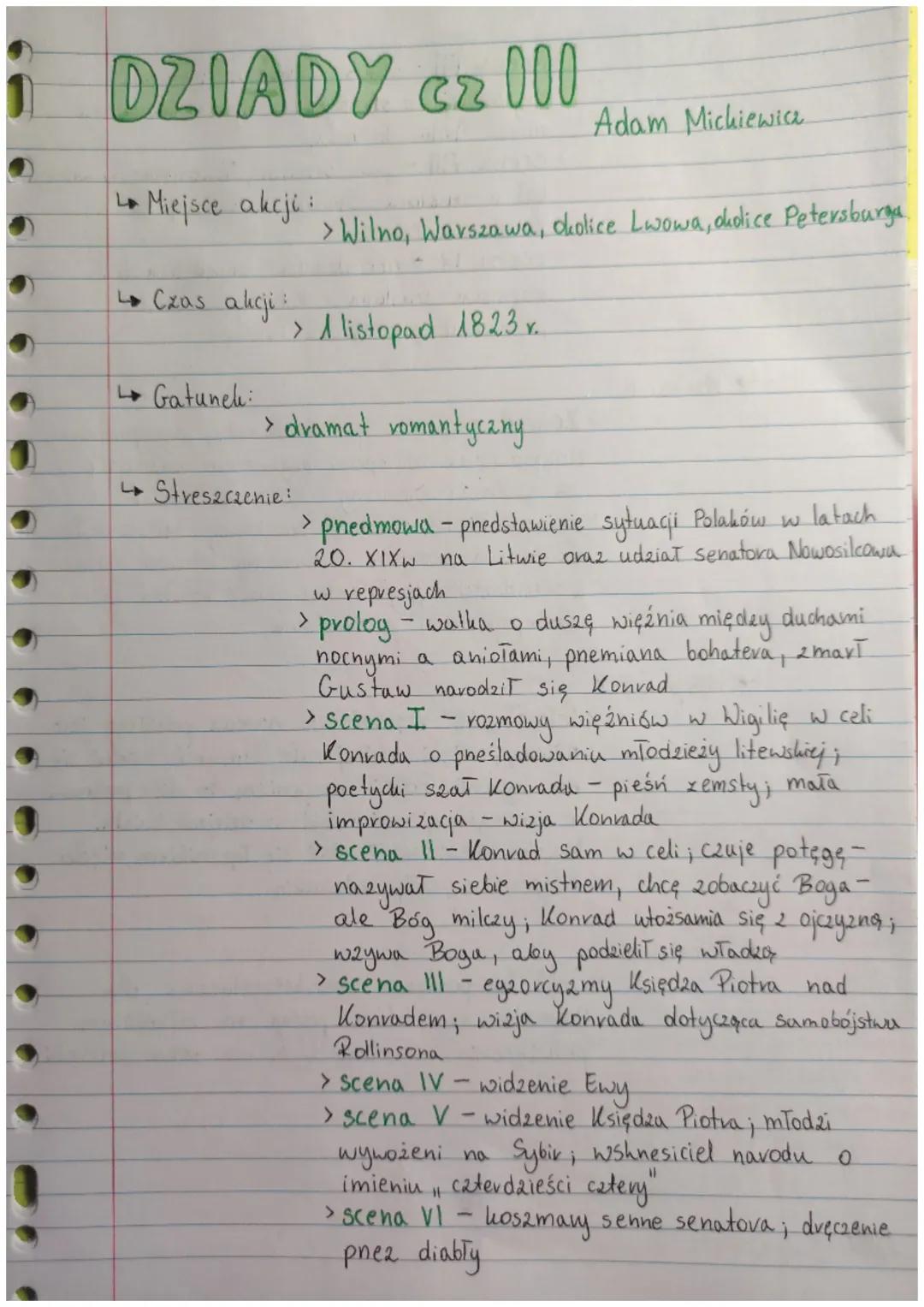 1 DZIADY cz 000
L Miejsce akcji:
↳ Czas akcji:
Gatunek:
> 1 listopad 1823 r.
>Wilno, Warszawa, okolice Lwowa, didice Petersburga
> dramat ro