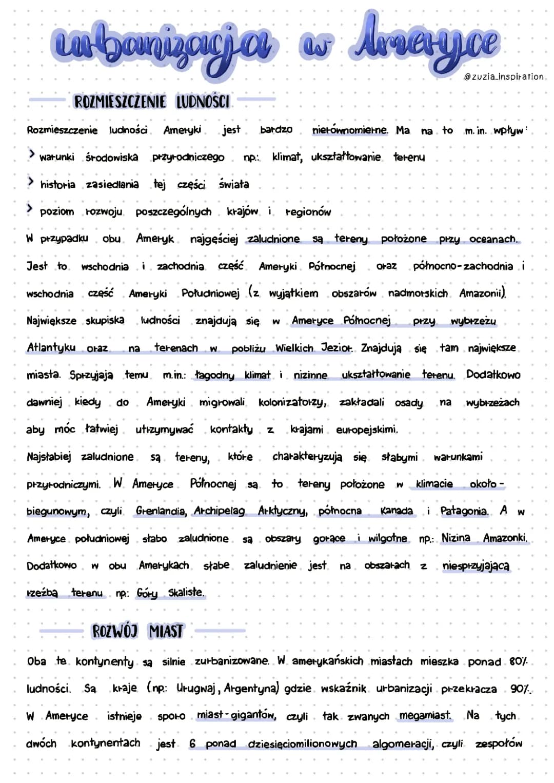 Urbanizacja i Ludność Ameryki - Klasa 8