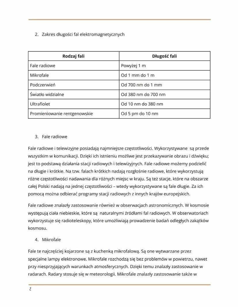 1
1. Właściwości fal elektromagnetycznych
Fale elektromagnetyczne rozchodzą się w próżni z prędkością światła.
● Fale elektromagnetyczne nie