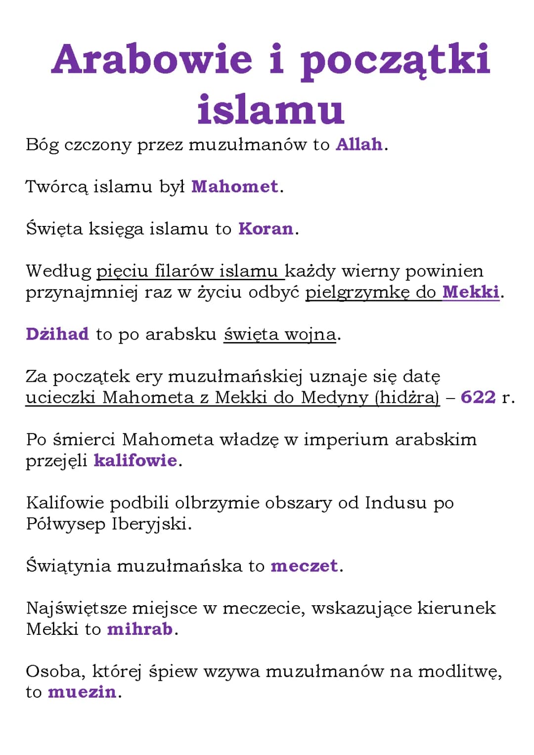 Arabowie i początki islamu - Co to jest kalifat, Zasady i Filary islamu, Mahomet i Mekka