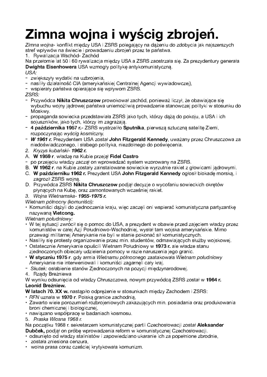 Zimna wojna: Przyczyny, Przebieg, Skutki - Notatka i Prezentacja