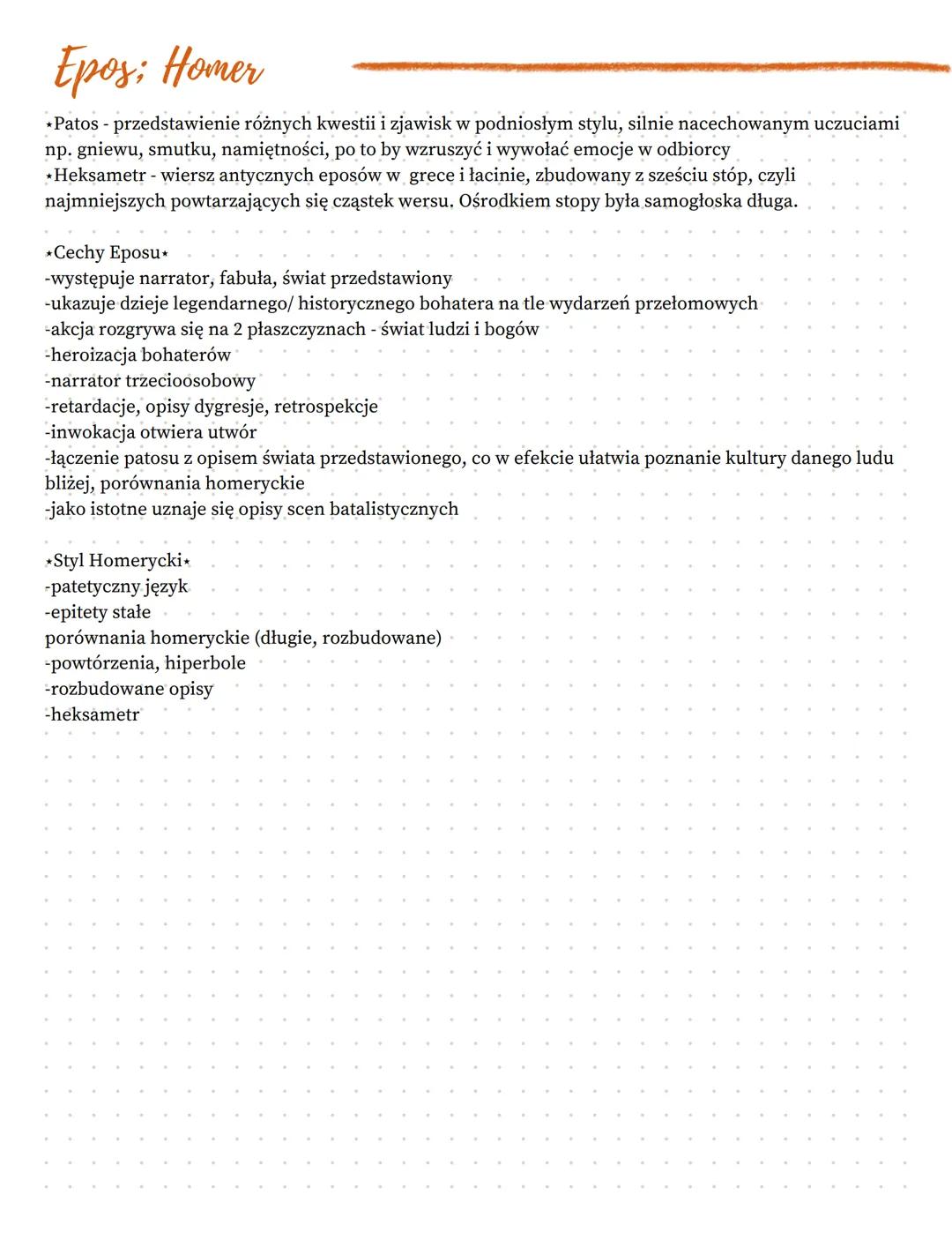 Iliada Homera
*Narodziny literatury - z potrzeby snucia narracji o bohaterach i bogach oraz potrzeby wyrażania
swoich emocji, przeżyć, odczu