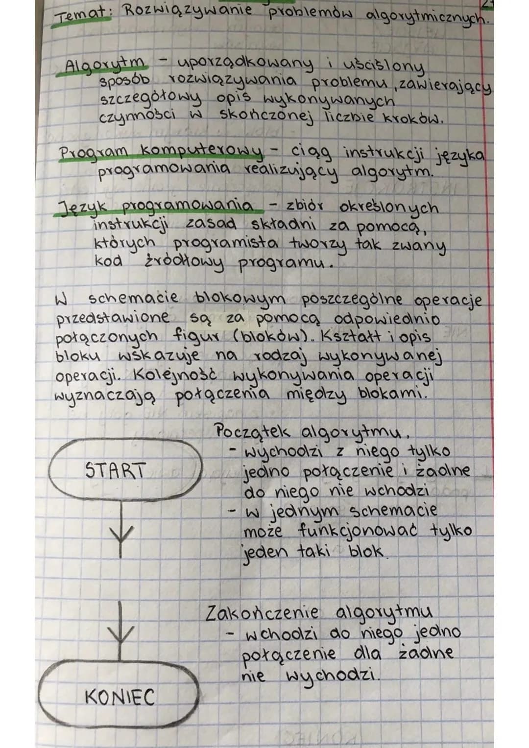 Temat: Rozwiązywanie problemów algorytmicznych.
Algorytm uporządkowany i uściślony
sposób rozwiązywania problemu, zawierający
szczegółowy op