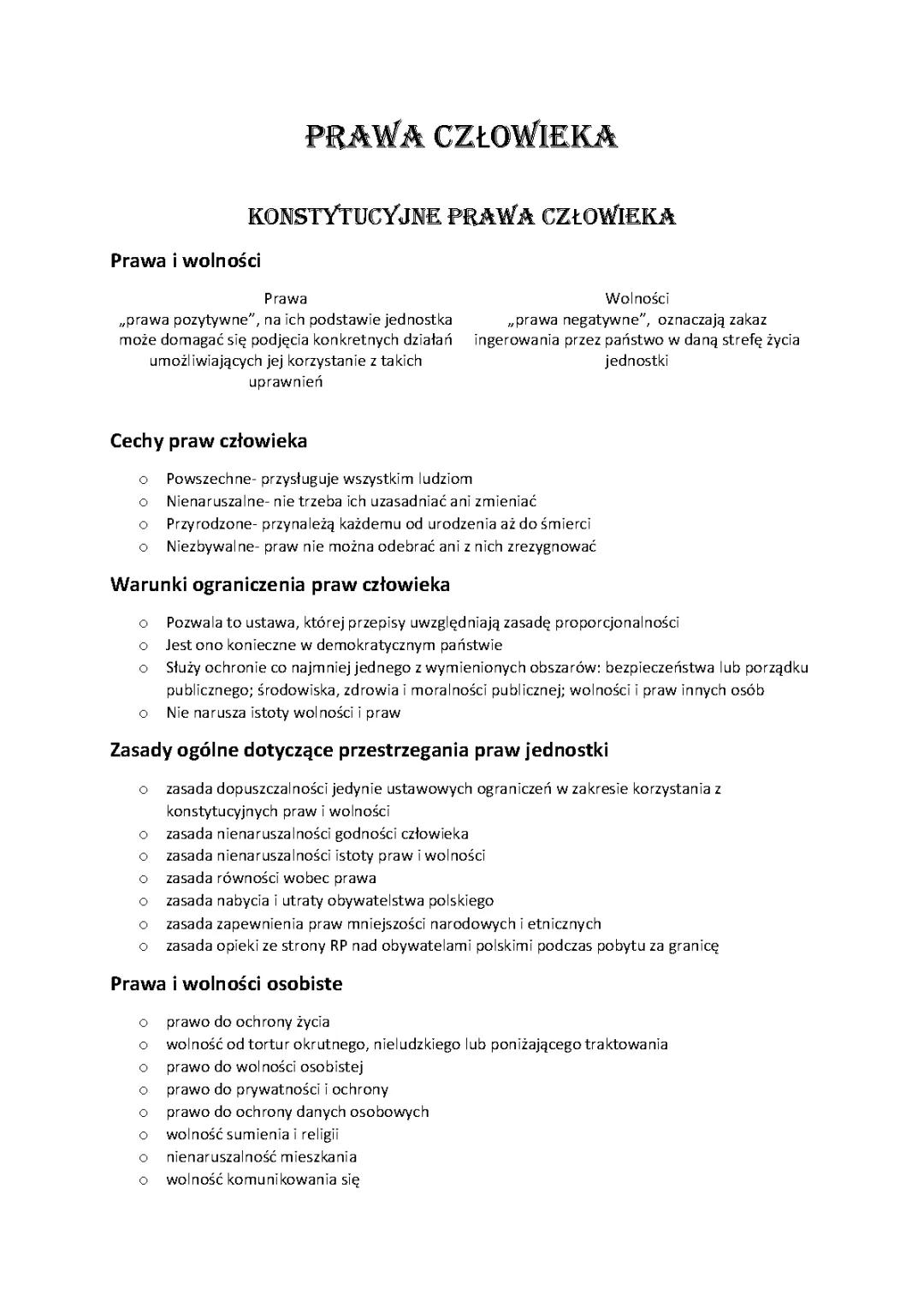 Prawa Człowieka - WOS Klasa 8 i Liceum