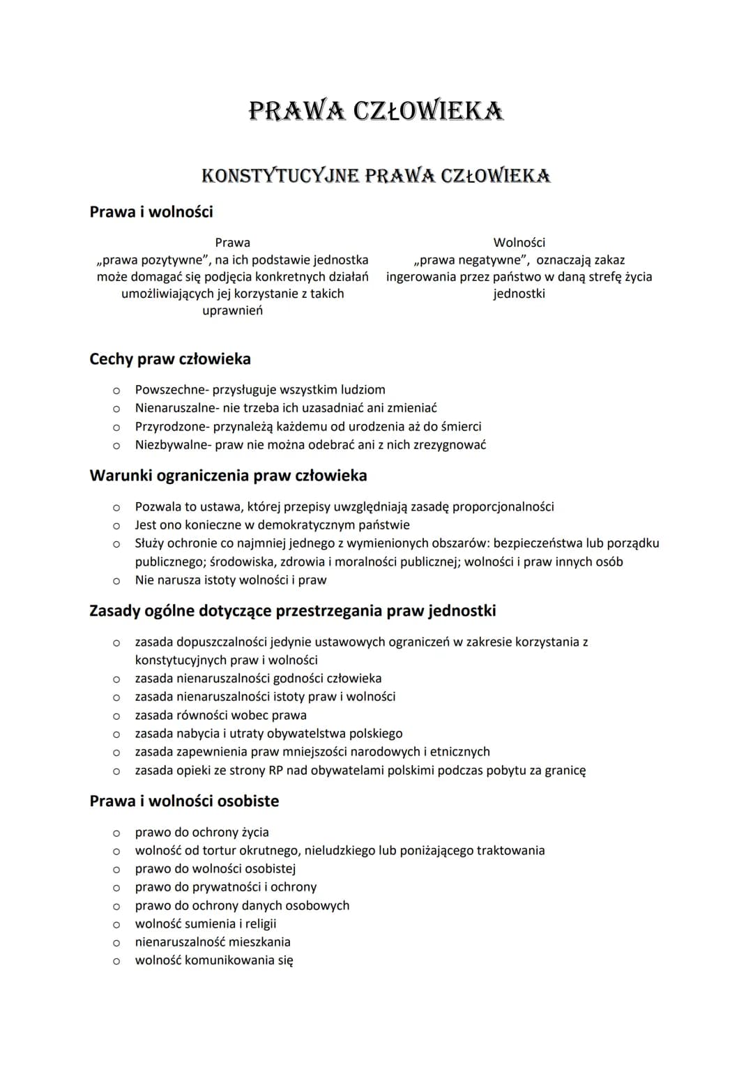 Prawa i wolności
PRAWA CZŁOWIEKA
KONSTYTUCYJNE PRAWA CZŁOWIEKA
Prawa
,,prawa pozytywne", na ich podstawie jednostka
może domagać się podjęci