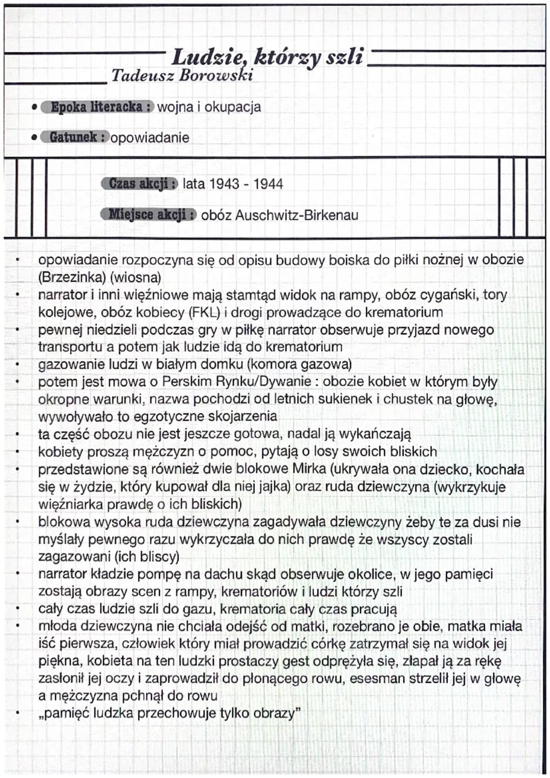 Tadeusz Borowski
Opowiadania (,,Ludzie którzy szli",,Proszę państwa do gazu")
IDEA? o co chodzi? :
opowiadania Tadeusza Borowskiego ukazują 