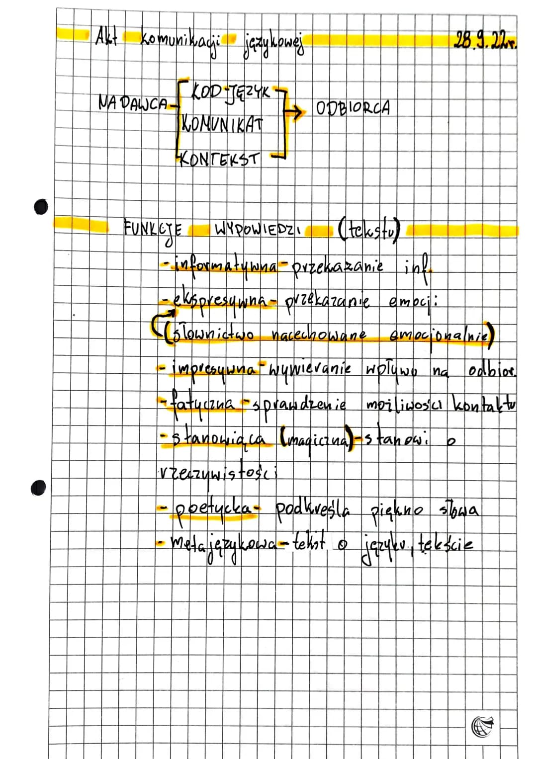 Akt komunikacji językowej
KOD JĘZYK
KOMUNIKAT
KONTEKST
NA DAWCA-
FUNKCJE
(tekstu)
-informatywna przekazanie inf
-ekspresuwna - przekazanie e