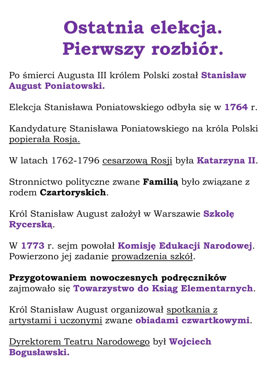 
<p>Ostatnia wolna elekcja odbyła się w 1764 roku, kiedy to Stanisław August Poniatowski został wybrany na króla Polski. Jego kandydaturę po