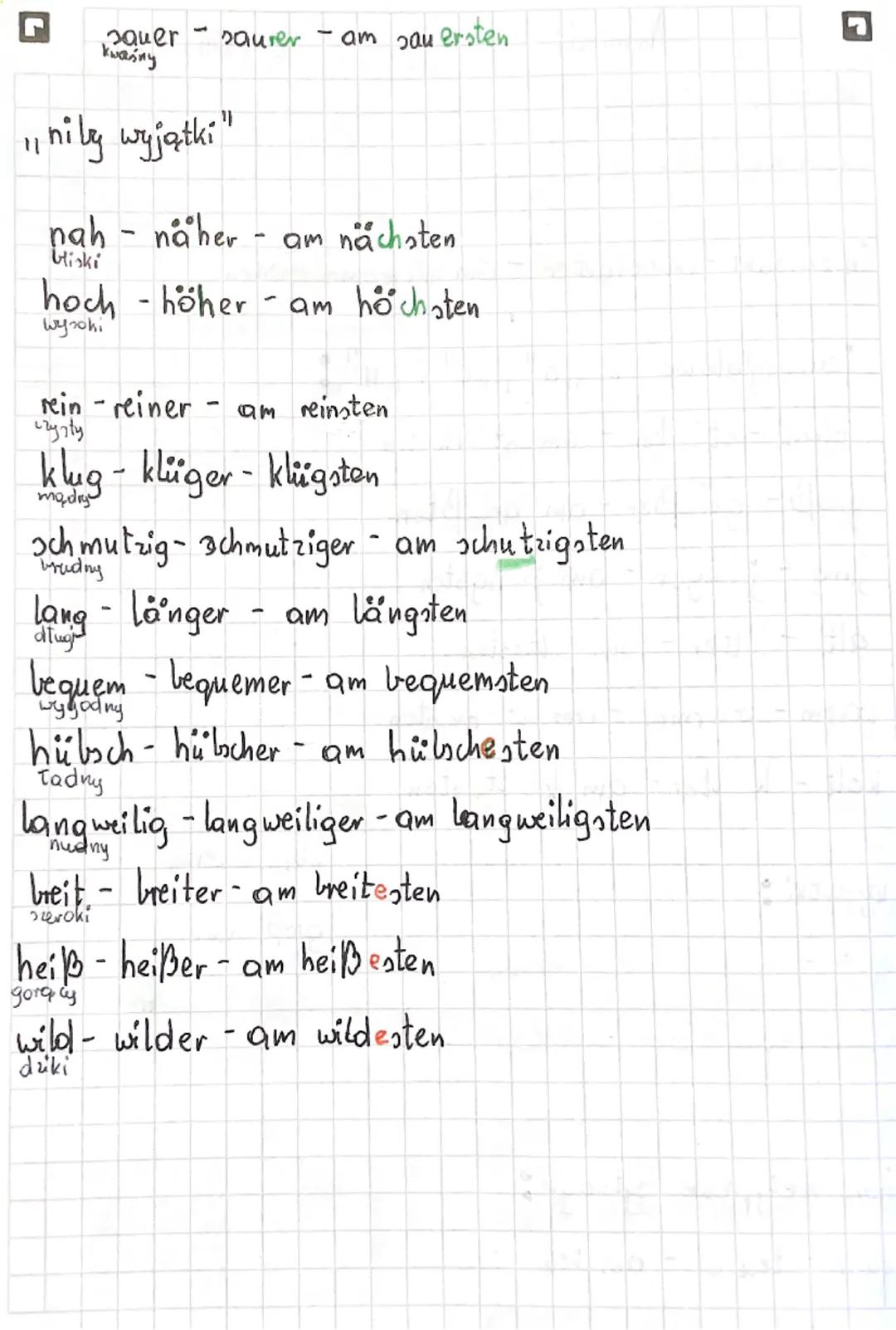 klein+er $\Rightarrow$ kleiner

kleim + am sten$\Rightarrow$kleinsten

interessant - interesanter - am interessant esten

▶ jednosylalowe z 