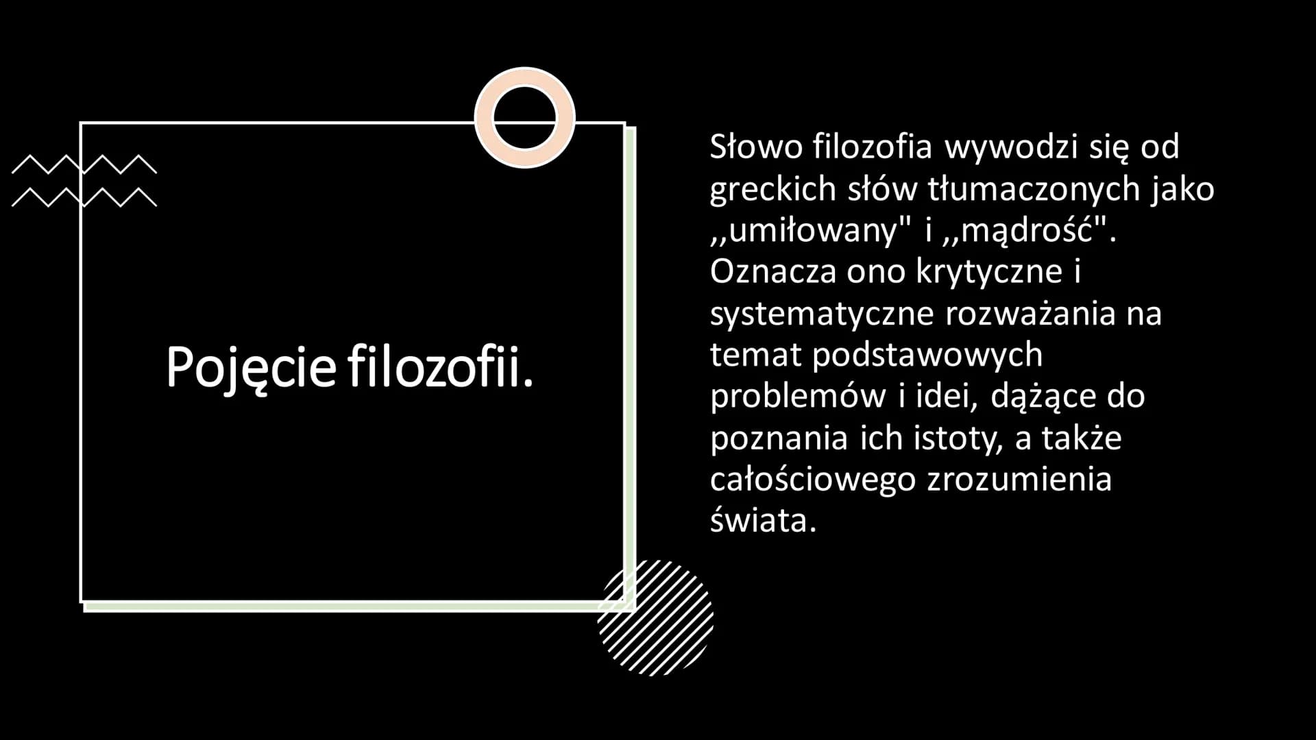 Filozofia
średniowiecza
CAVSA
TRVM
COGNI
TIO O
Pojęcie filozofii.
Słowo filozofia wywodzi się od
greckich słów tłumaczonych jako
,,umiłowany