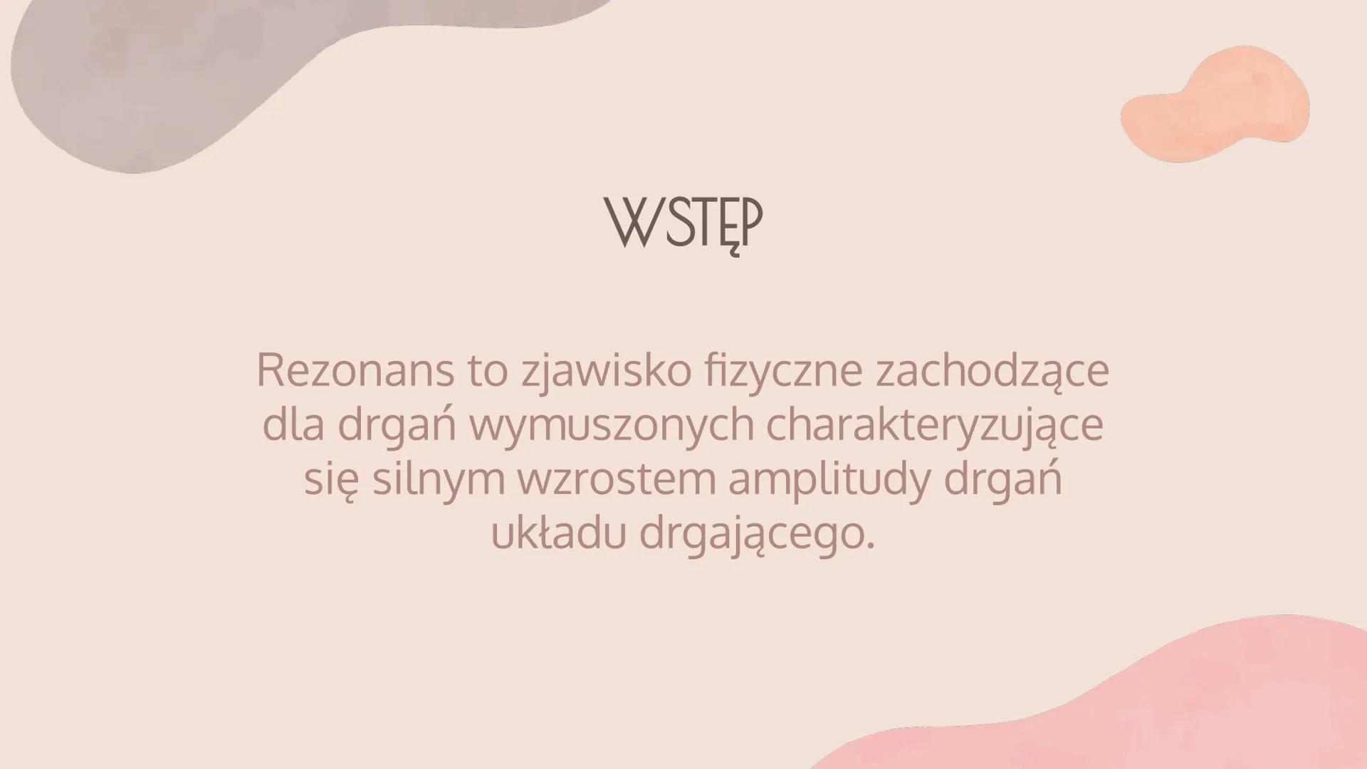 REZONANS
Mateusz Jachowski 01
WSTĘP
Co to rezonans?
SPIS TREŚCI
02
RODZAJE
REZONANSU
Jakie są rodzaje
rezonansu?
03
PRZYKŁADY
REZONANSU
Gdzi