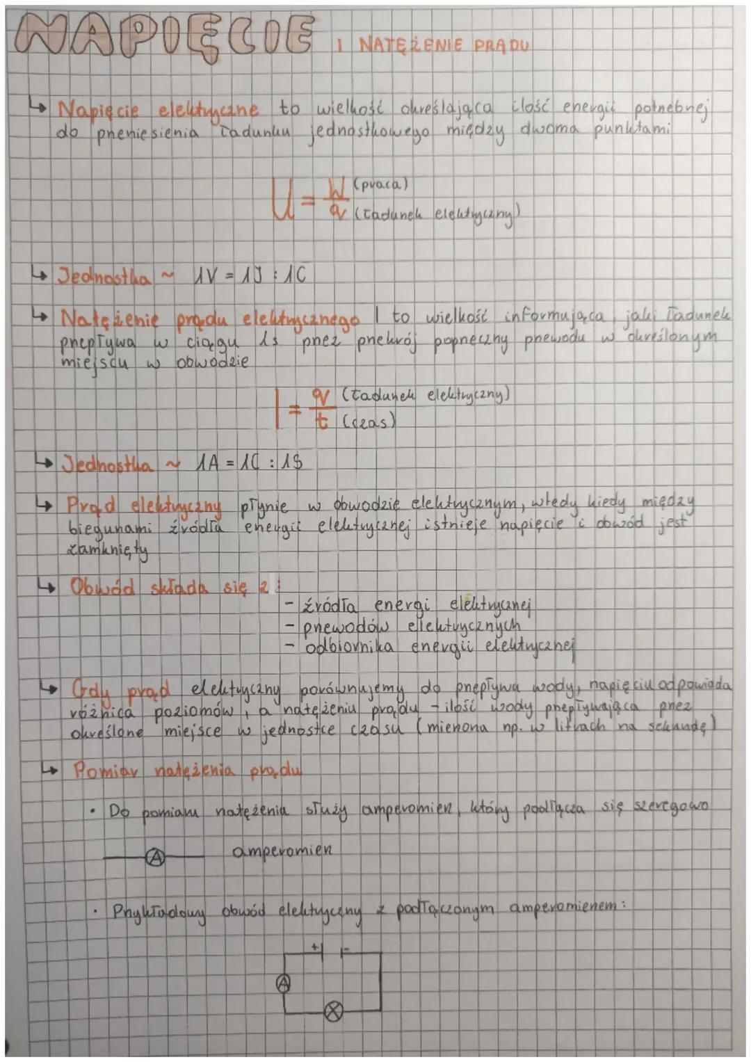 NAPIĘCIE
↳ Napięcie elektrycane to wielkość określająca ilość energic pornebnej
do preniesienia Tadunku jednosthowego między dwoma punktami
