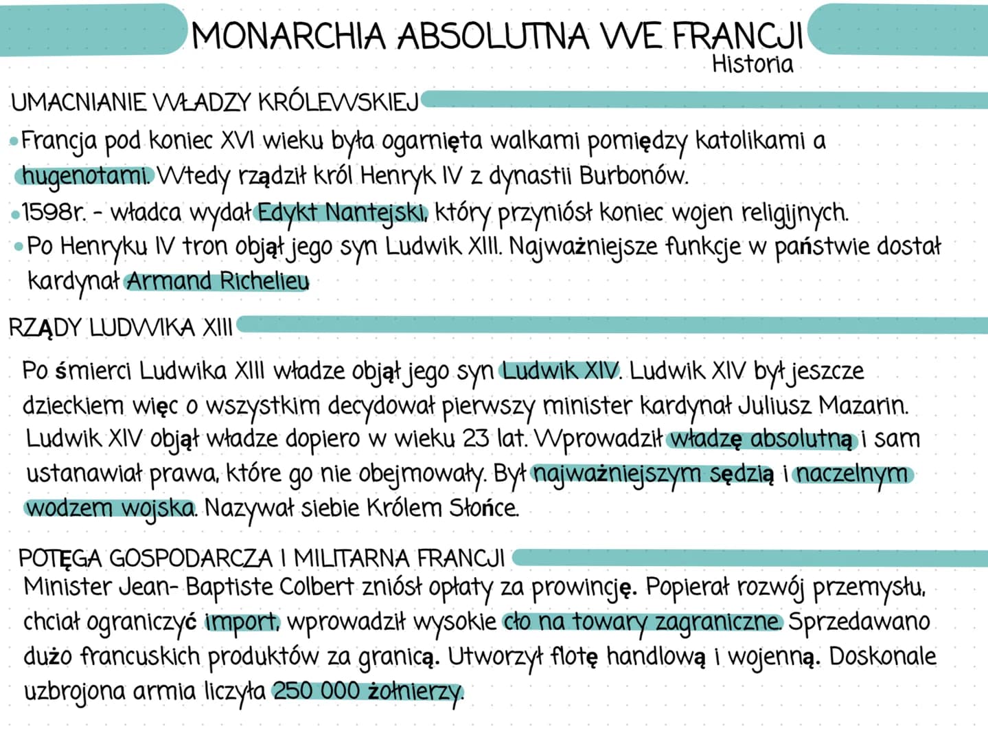 MONARCHIA ABSOLUTNA WE FRANCJI
Historia
UMACNIANIE WŁADZY KRÓLEWSKIEJ
•Francja pod koniec XVI wieku była ogarnięta walkami pomiędzy katolika