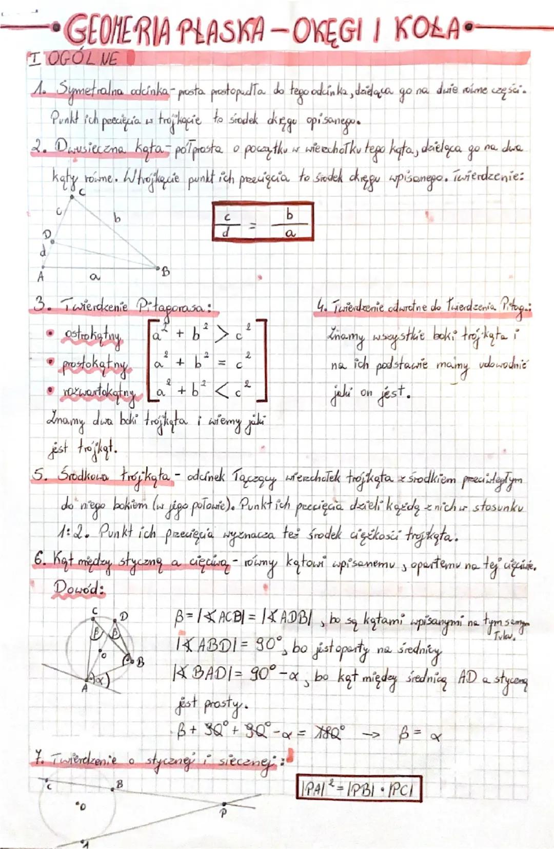 Geometria płaska: Wzory i informacje o okręgach i kołach
