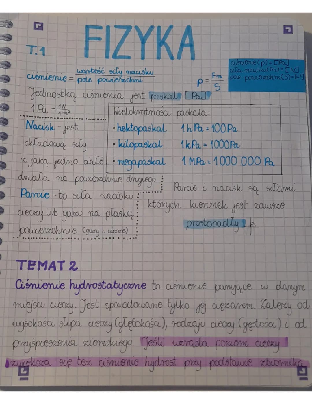 Parcie, nacisk, ciśnienie, ciśnienie hydrostatyczne i atmosferyczne