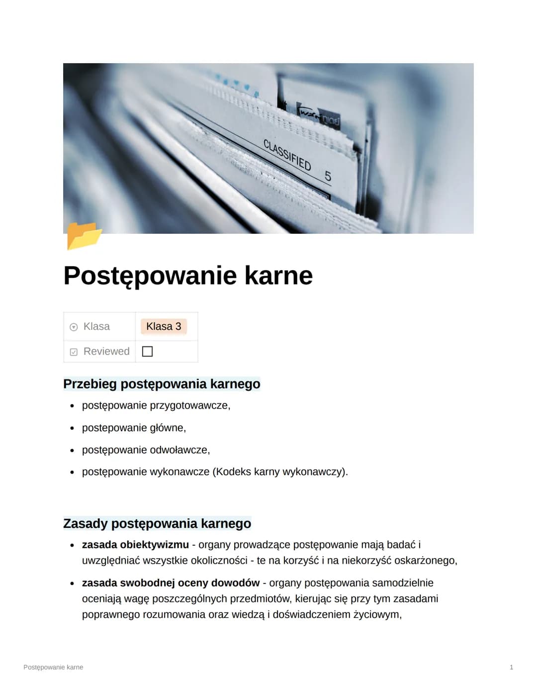 Postępowanie karne
Klasa
Reviewed
WENNICE
Klasa 3
CLASSIFIED 5
Postępowanie karne
Przebieg postępowania karnego
• postępowanie przygotowawcz
