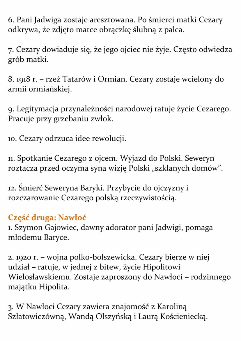 Przedwiośnie
Stefan Żeromski
Plan wydarzeń
Rodowód
1. Seweryn Baryka przyjeżdża z Rosji do Polski, aby znaleźć
żonę. Żeni się z Jadwigą Dąbr