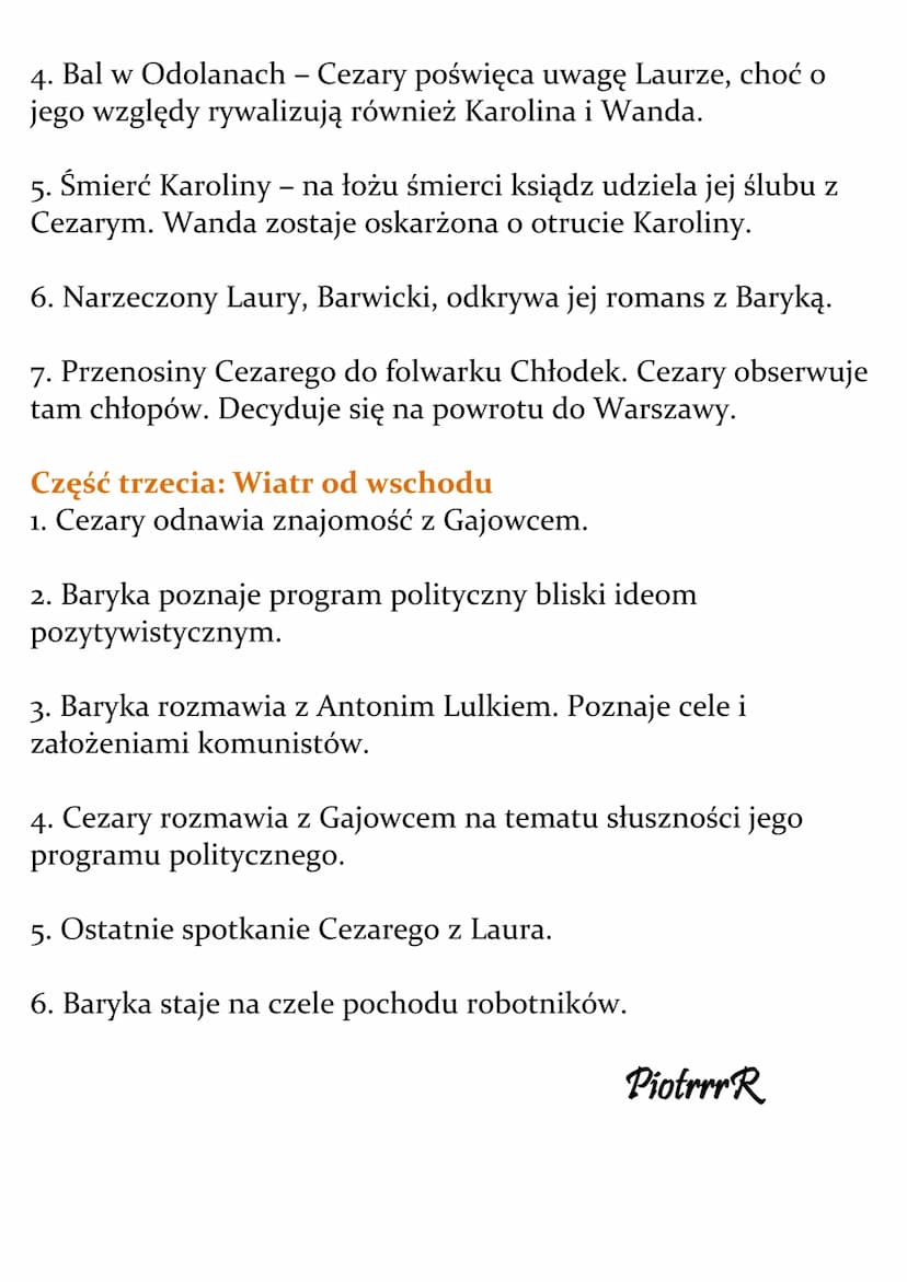 Przedwiośnie
Stefan Żeromski
Plan wydarzeń
Rodowód
1. Seweryn Baryka przyjeżdża z Rosji do Polski, aby znaleźć
żonę. Żeni się z Jadwigą Dąbr