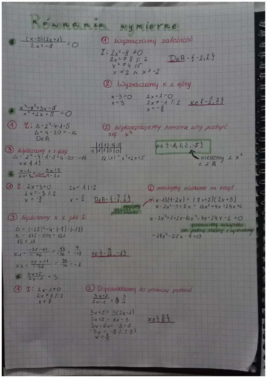 Równania wymierne - najważniejsze informacje