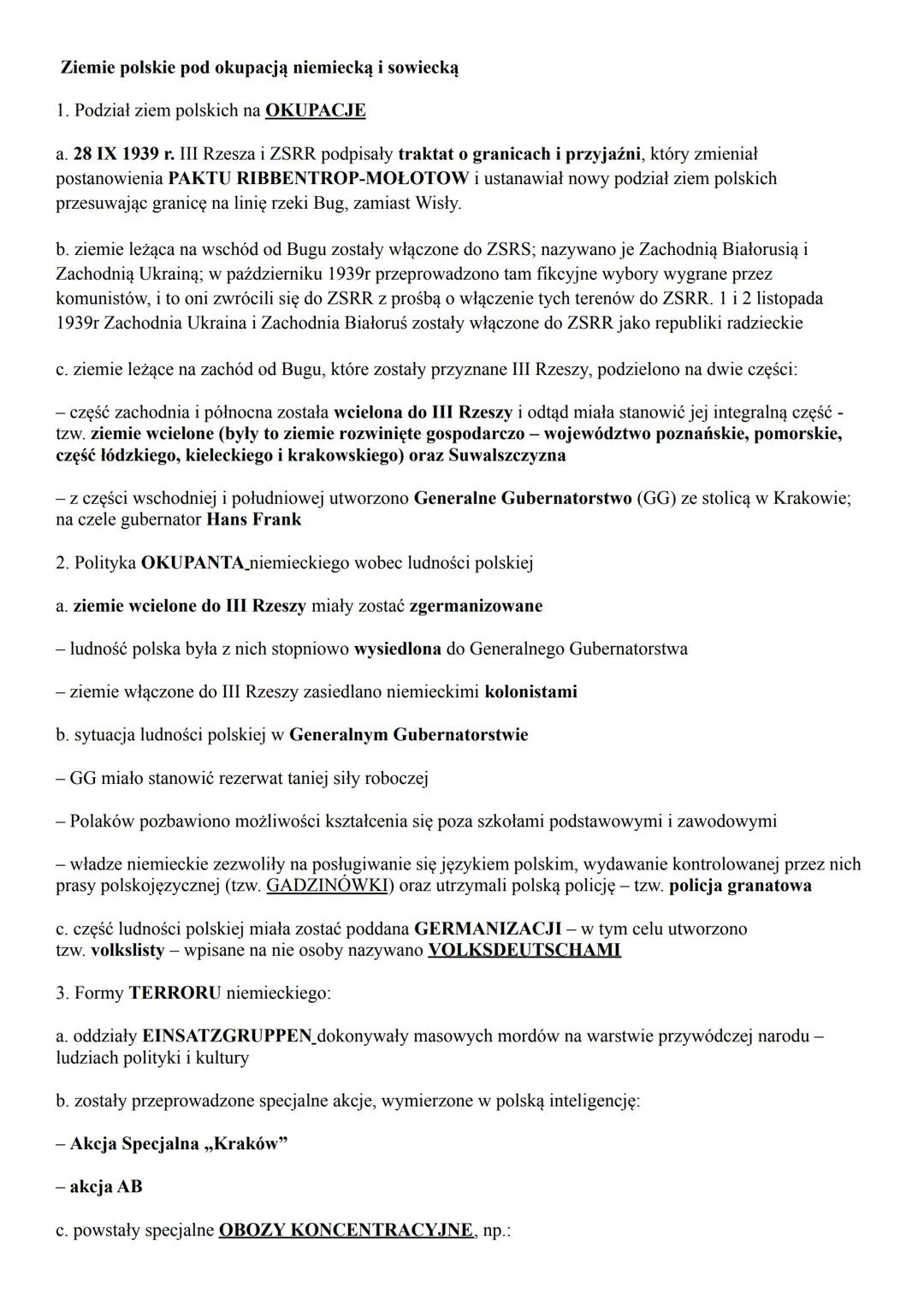 Ziemie polskie pod okupacją niemiecką i sowiecką
1. Podział ziem polskich na OKUPACJE
a. 28 IX 1939 r. III Rzesza i ZSRR podpisały traktat o