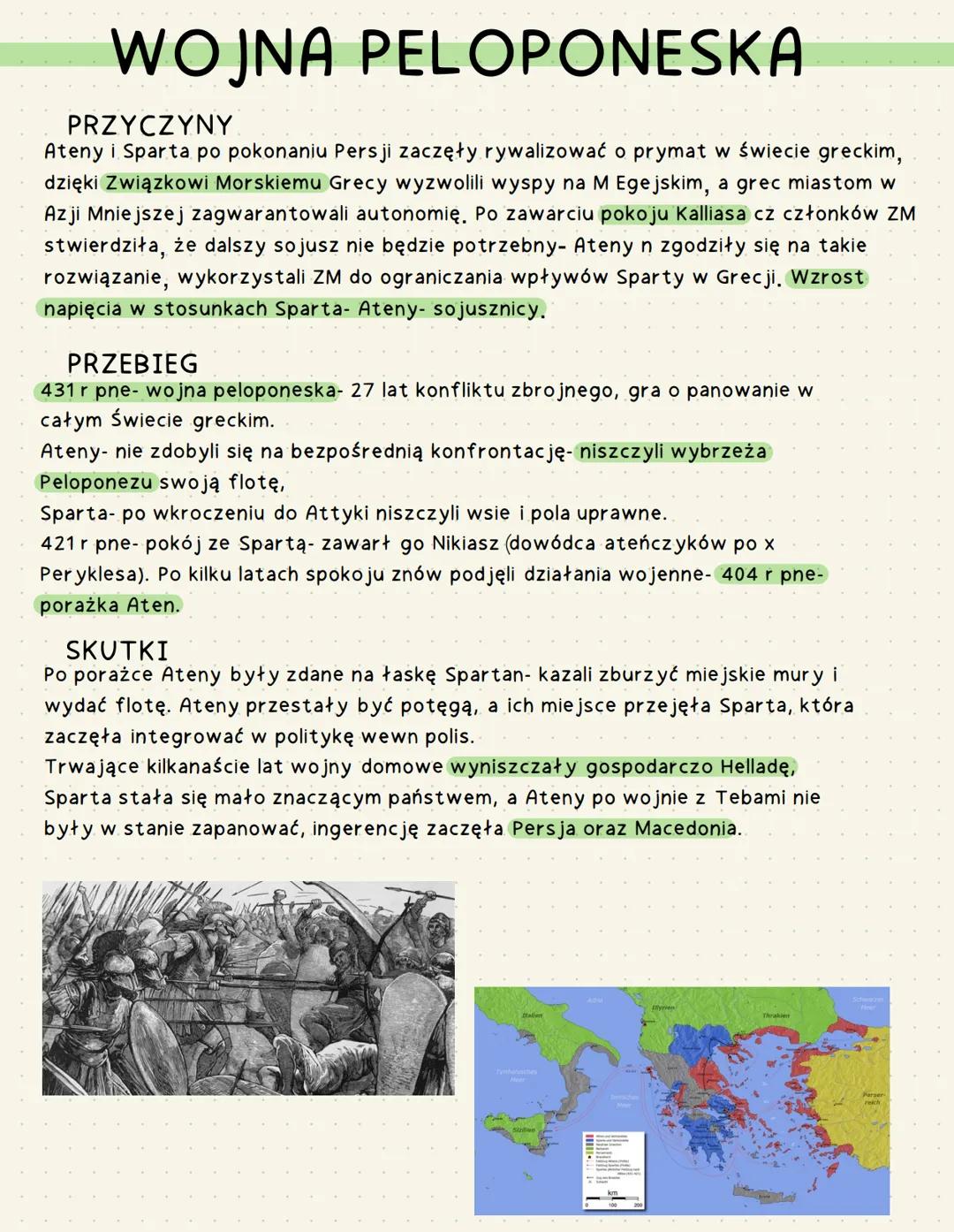 # WOJNA PELOPONESKA

PRZYCZYNY

Ateny i Sparta po pokonaniu Persji zaczęły rywalizować o prymat w świecie greckim,
dzięki Związkowi Morskiem