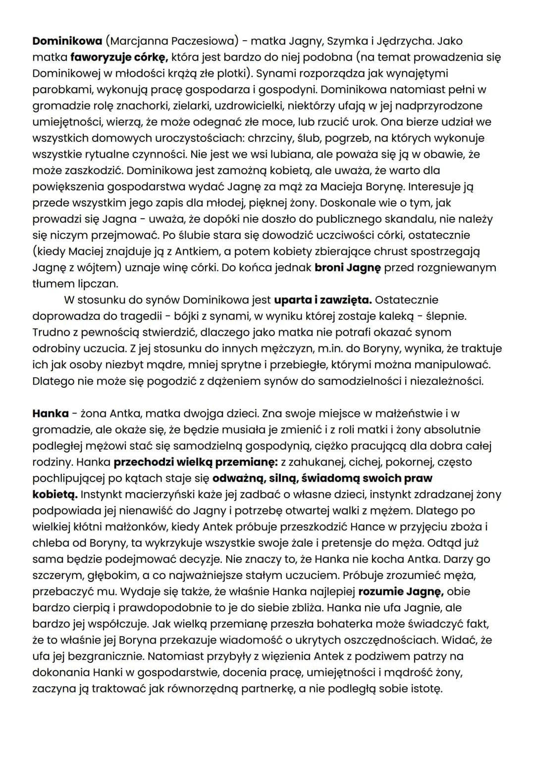 CHARAKTERYSTYKA BOHATERÓW W
POWIEŚCI CHŁOPI
Maciej Boryna - 58-letni mężczyzna, najbogatszy gospodarz w Lipcach, cieszy się w
gromadzie wiel