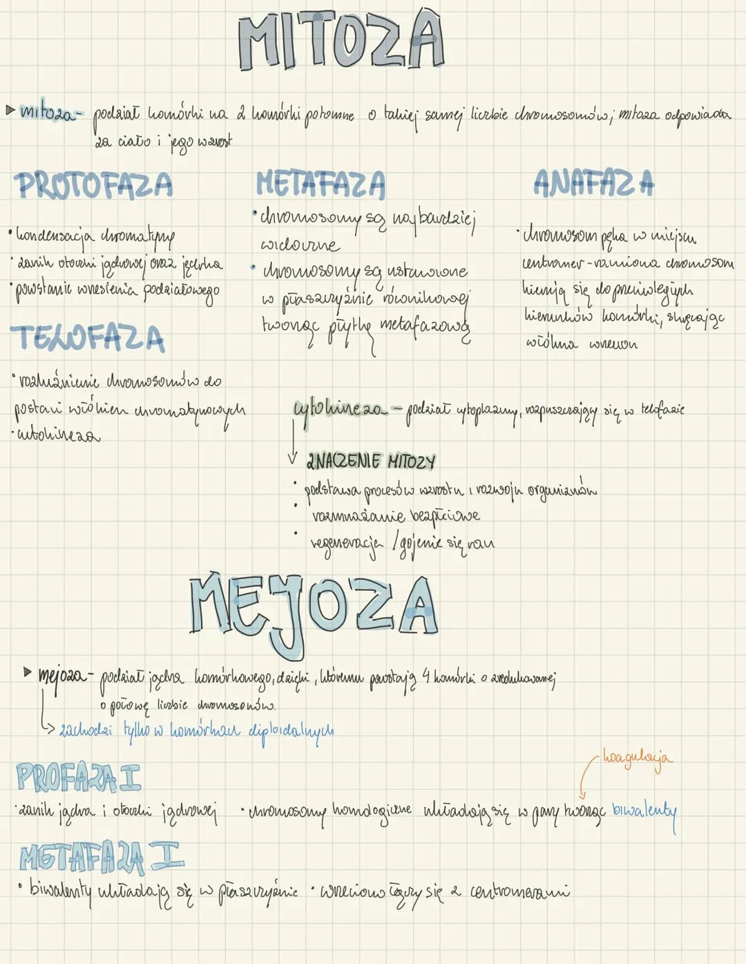 <h2 id="mitozaimejoza">Mitoza i mejoza</h2>
<p>Mitoza i mejoza to dwa rodzaje podziałów komórkowych. Mitoza jest procesem podziału komórki, 