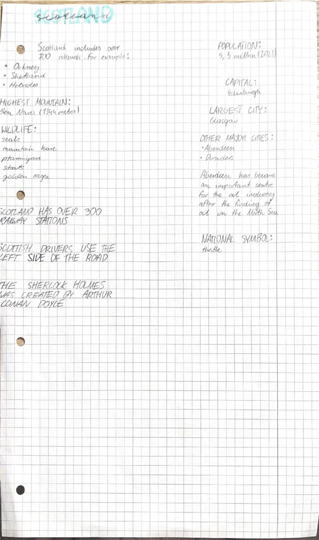 .
Scotland
Scotland includes over
700 islands. For example:
Orkney
Shetland
Hebrides
HIGHEST MOUNTAIN:
Ben Navi's (1344 metres)
WILDLIFE:
se