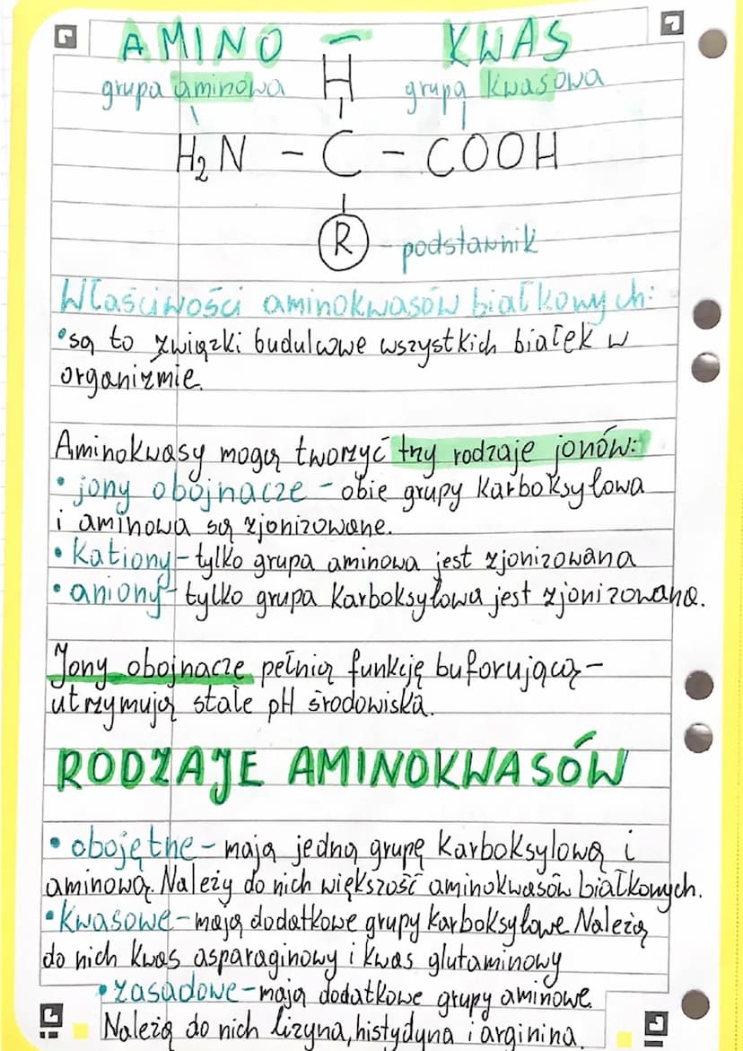 BIOLOGIA
aminokwasy
Zbudowane są z węgla (C), wodoru (H), tlem
i azotu (N) czasami też siarka (S)
Cecha charakterystyczna:
obecność dwóch
gr