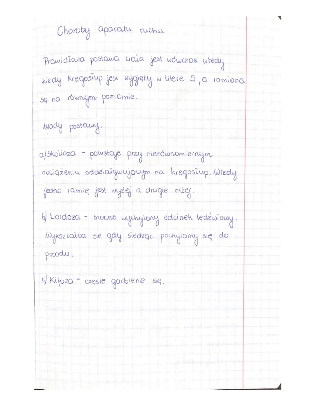Choroby aparatu ruchu
Prawidłowa postawa ciała jest wówczas wtedy
kiedy kręgosłup jest wygięty w litere S, a ramiona
sa na rownym poziomie.
