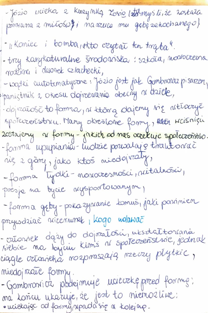 FERDYDURKE *
-powieść sprzecin wobec wszystkich ideologi
-pojęcie formy upte na tey spaciday: pupa, łydka, gebas
STRESZCZENIE:
-30 betni pis