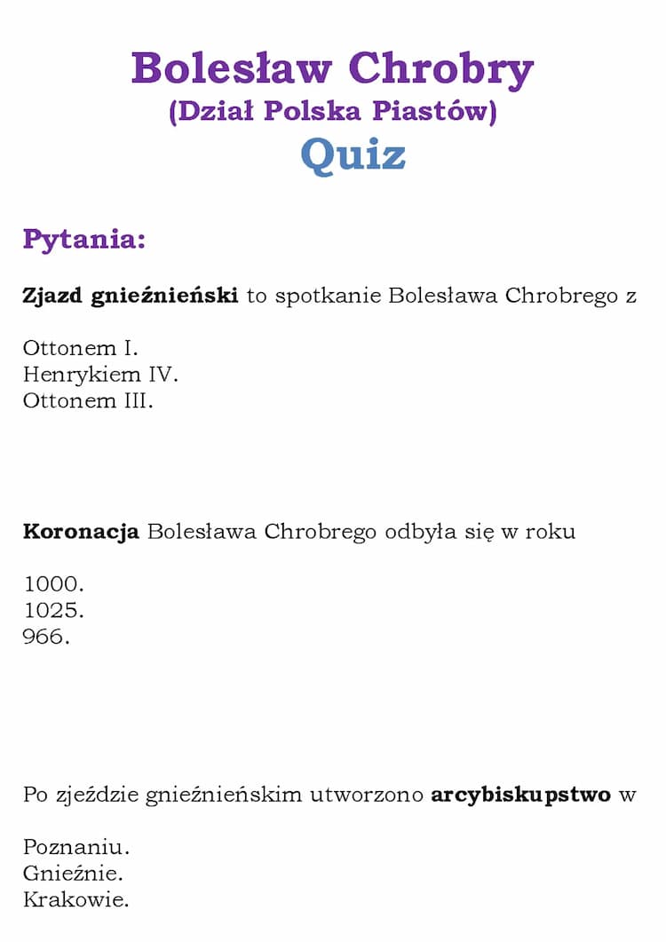 Know Bolesław Chrobry (Dział Polska Piastów) Quiz thumbnail