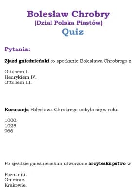 Know Bolesław Chrobry (Dział Polska Piastów) Quiz thumbnail