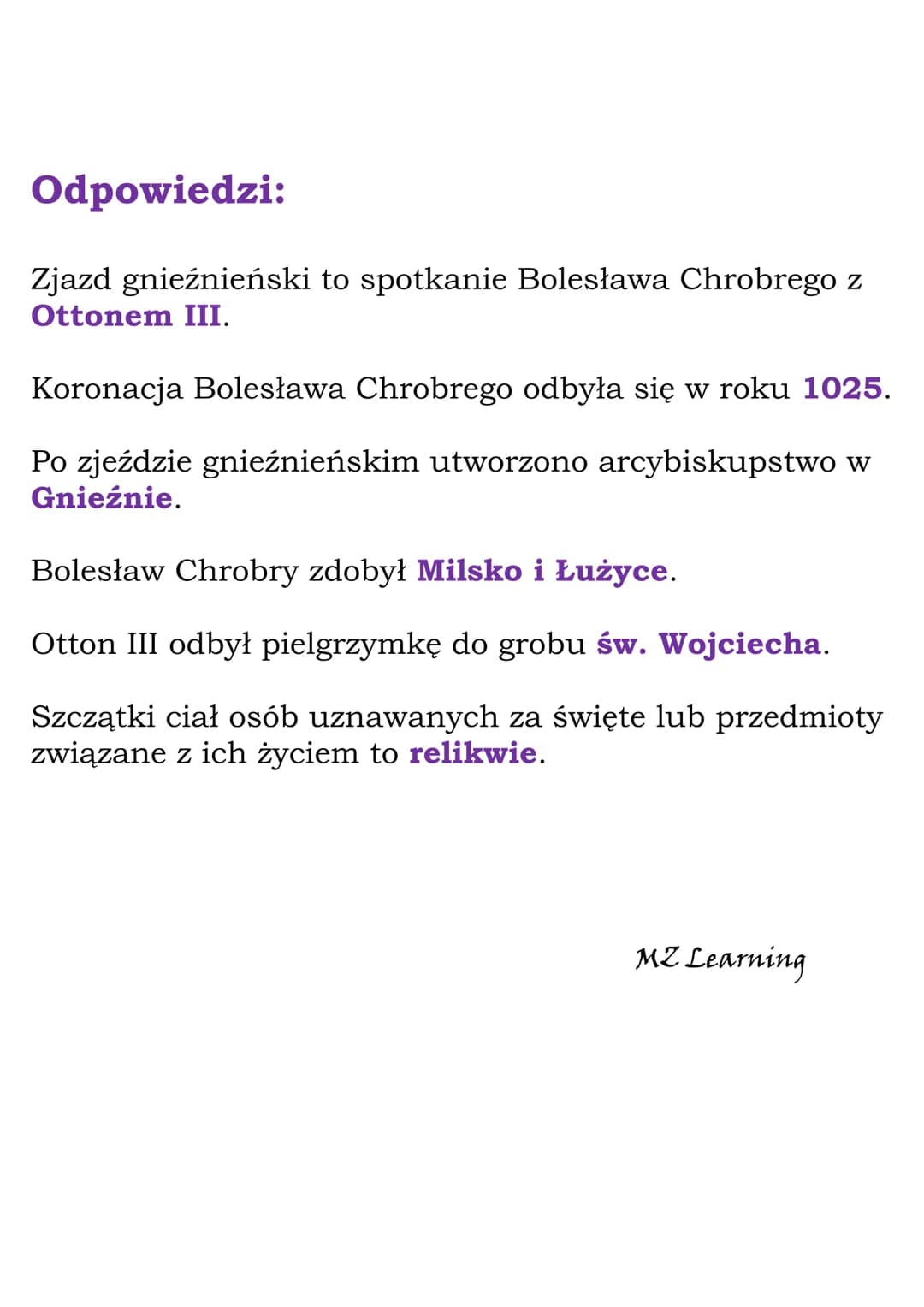 Pytania:
Zjazd gnieźnieński to spotkanie Bolesława Chrobrego z
Bolesław Chrobry
(Dział Polska Piastów)
Quiz
Ottonem I.
Henrykiem IV.
Ottonem