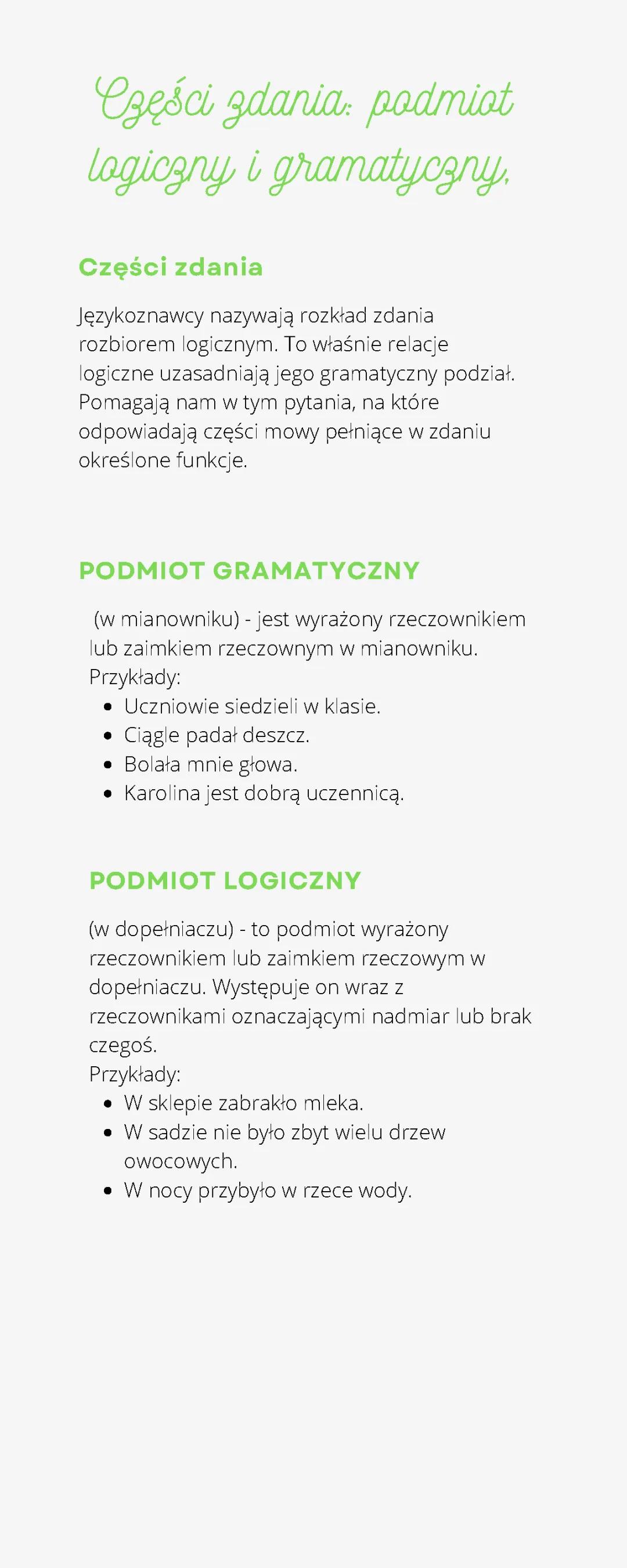 Rozbiór logiczny i gramatyczny zdania - ćwiczenia, przykłady i karty pracy