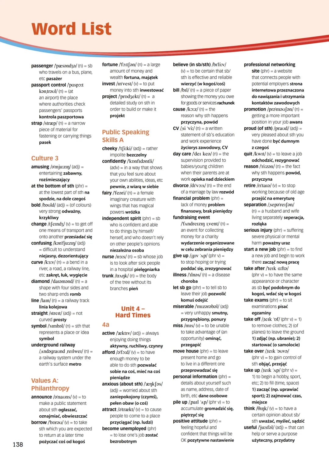 134
Word List
Unit 1-
In Character
1a
adventurous /adventfərǝs/
(adj) = risk-taking lubiący
przygodę, śmiały, odważny
arched /a:tft/ (adj) =