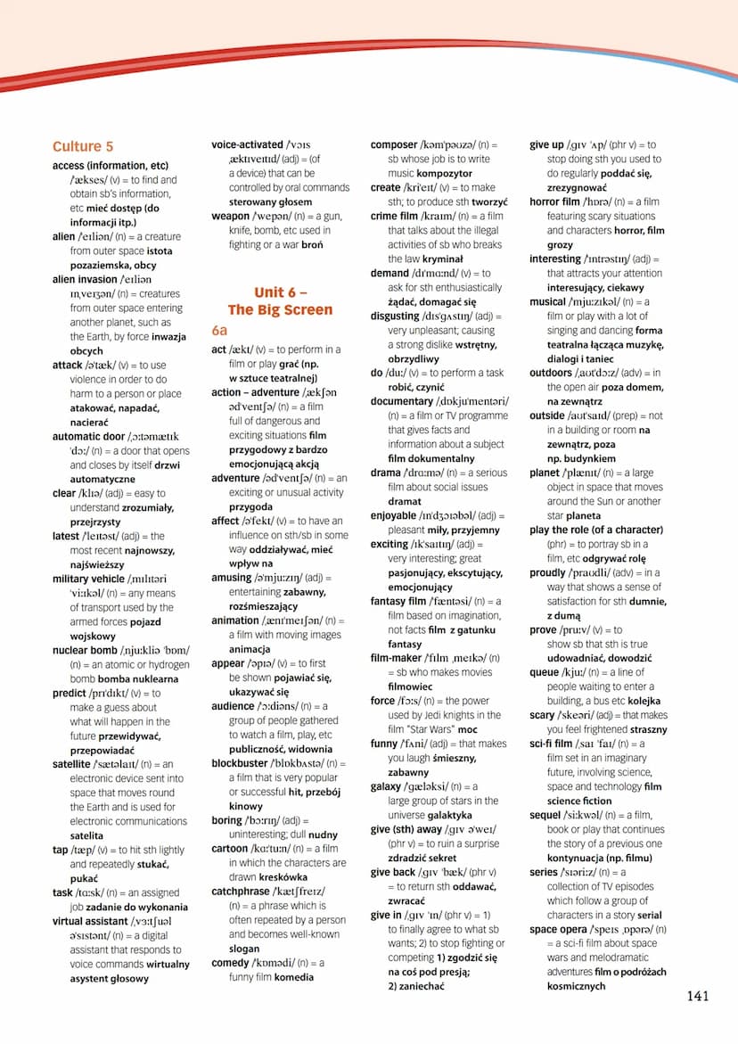 134
Word List
Unit 1-
In Character
1a
adventurous /adventfərǝs/
(adj) = risk-taking lubiący
przygodę, śmiały, odważny
arched /a:tft/ (adj) =