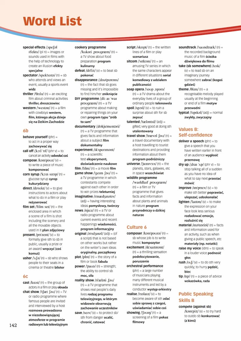 134
Word List
Unit 1-
In Character
1a
adventurous /adventfərǝs/
(adj) = risk-taking lubiący
przygodę, śmiały, odważny
arched /a:tft/ (adj) =