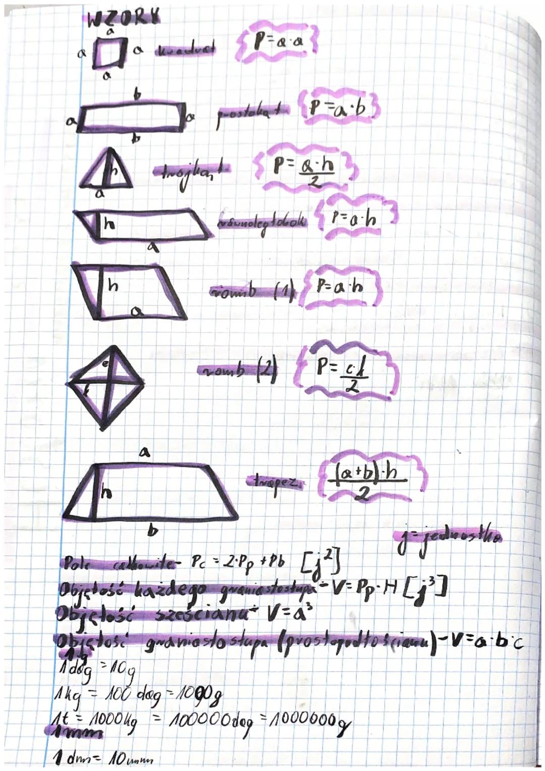 WZORY

6

prostokat $P=a\cdot b$


kat $P=\frac{a\cdot h}{2}$


$P=a\cdot h$


womb (1) $P=a\cdot h$


nomb (2) $P=\frac{c\cdot l}{2}$




t