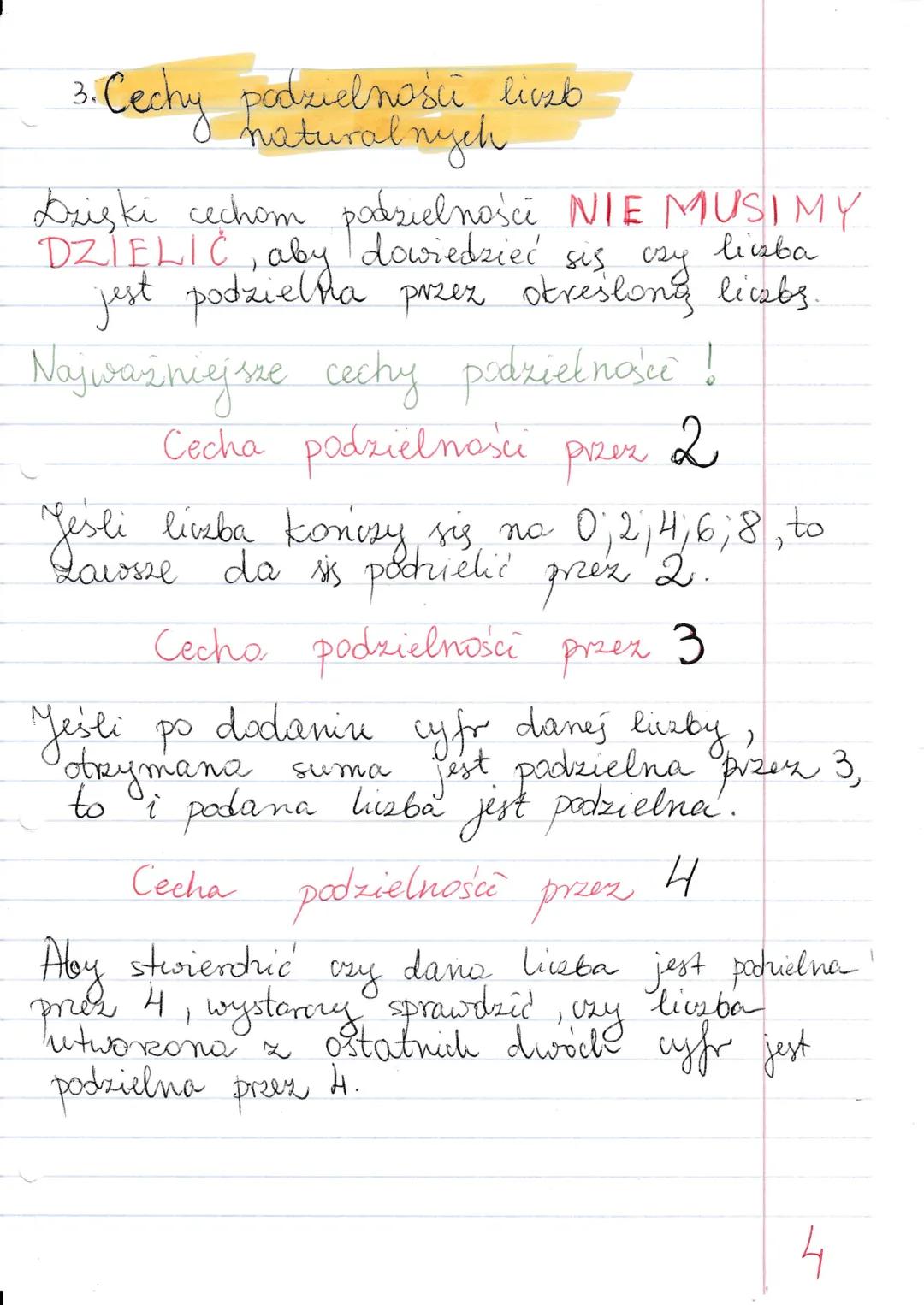 własności licub naturalnych!
1. Podzielność
Liczba 20 jest podzielna paws 4,
bo
Liczba 23 nie jest podzielna przez 4,
bo
23:4= 5 30
Pray POD