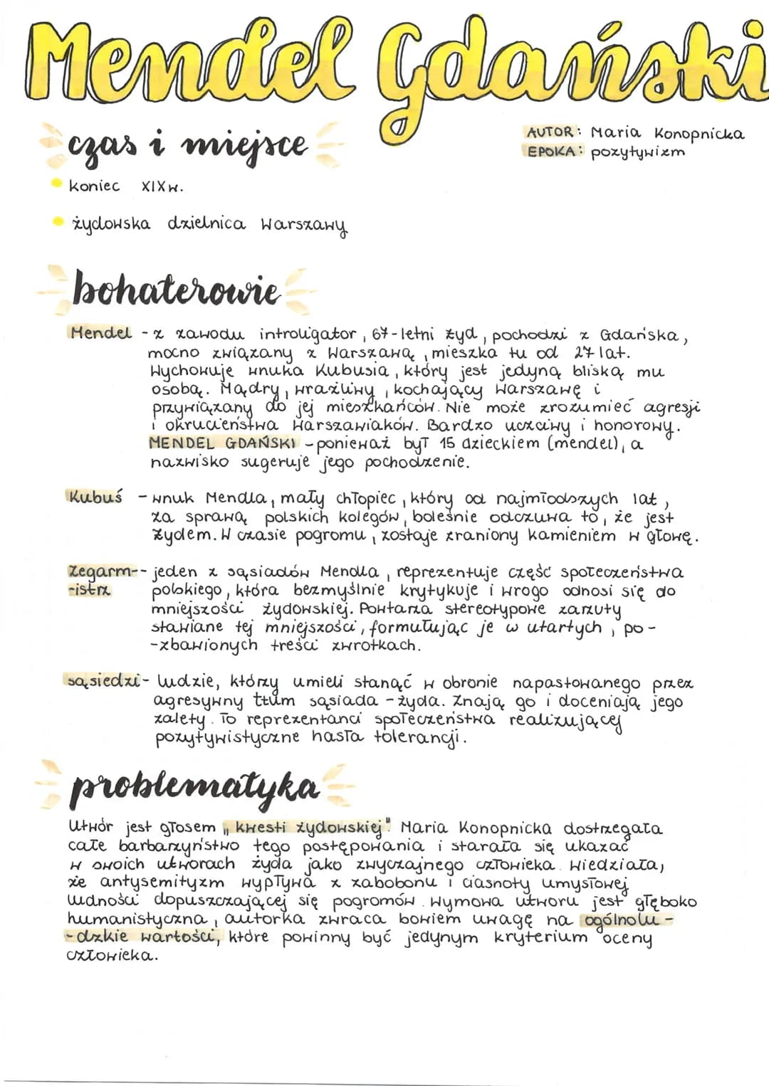 Hendel Gdański
AUTOR: Maria Konopnicka
EPOKA: pozytywizm
czas i miejsce
koniec XIX W.
żydowska dzielnica Warszawy
bohaterowie
Mendel - x xaw